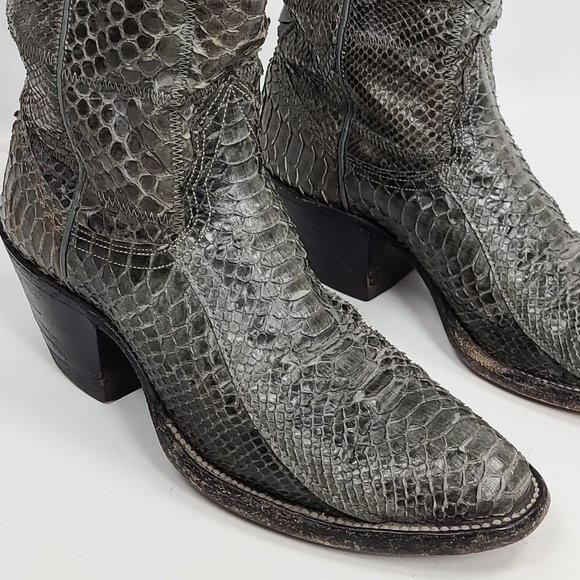 NOCONA Texas Vintage Exotic Patchwork Snake Python Skin Cowboy Western Boots 5.5 - Picture 3 of 11